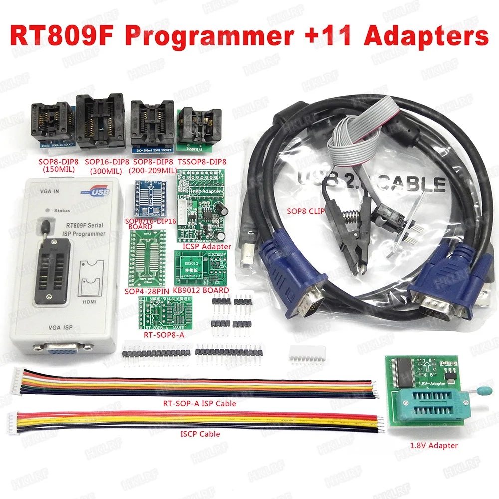 Бесплатная доставка RT809F + 11 адаптеров серийный ISP VGA ЖК программатор USB ремонтные