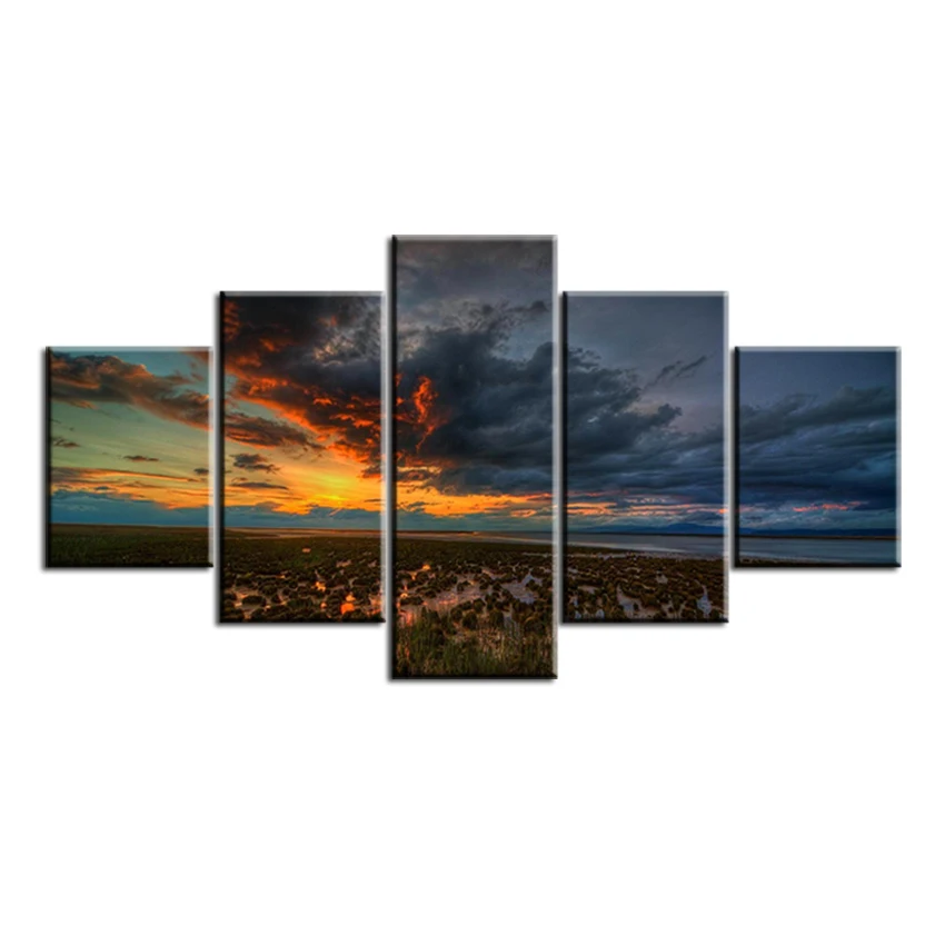 

5 pcs one set austrian-lighthouse-in-sunset NO FRAME Oil Painting Canvas Prints Wall Art Pictures For Living Room Decorations