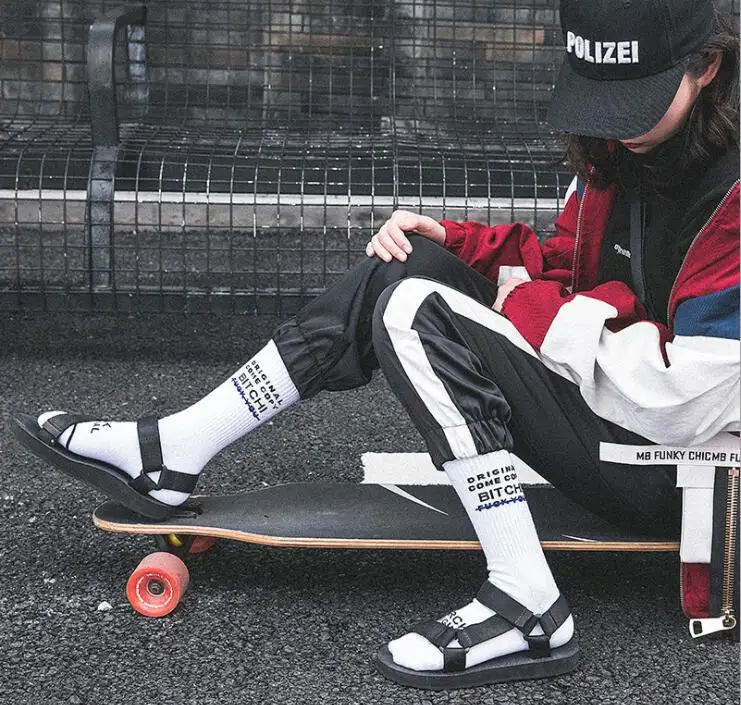 Hipster хип хоп Fun письма носки 5 пар Белый жесткая уличная Мода гордость Для мужчин