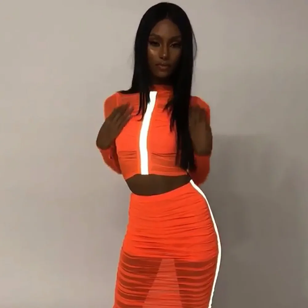 Комплект из двух предметов светоотражающий неоново оранжевый сетчатый кроп топ