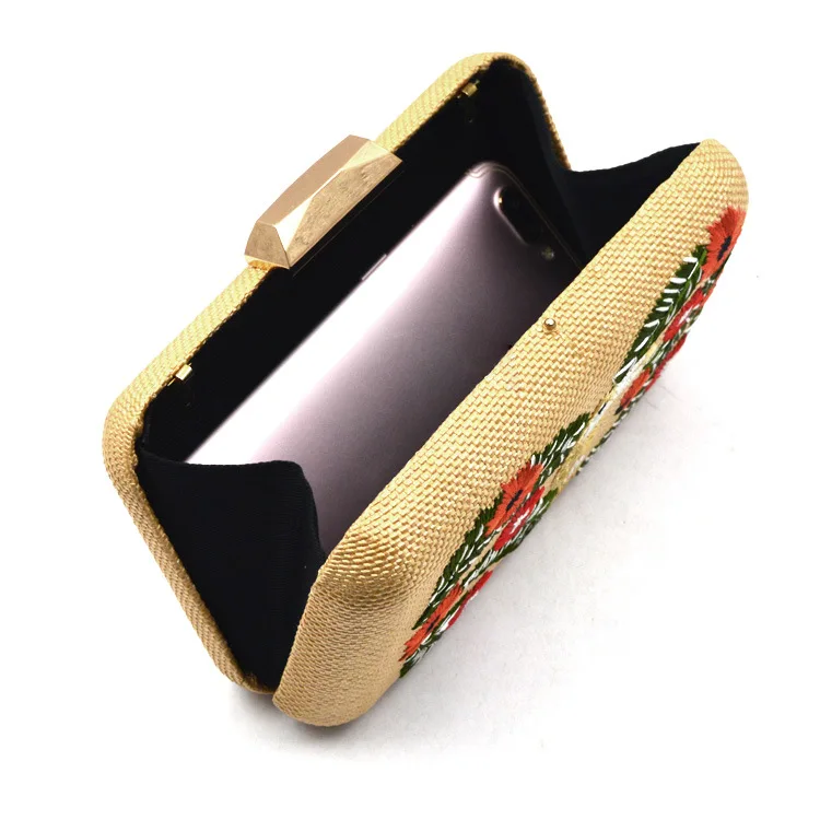 Женская Соломенная Сумка с вышивкой и принтом вечерний клатч для вечерние