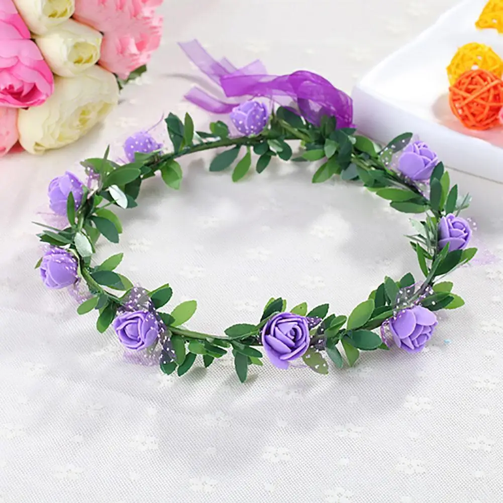 Women Flower Headband Wedding Floral Hair band Party Prom Festival Decor Girls Wreath Head Purple | Детская одежда и обувь