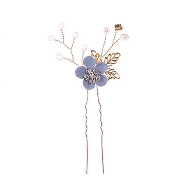 Blue small hairpins7 Модные Розовые синий Цветочные Шпильки свадебные туфли со стразами и с расчески для волос Выходные туфли на выпускной бал свадебные аксессуары для волос, золотистый листья украшения для волос - Окраска металла: Blue small hairpins7