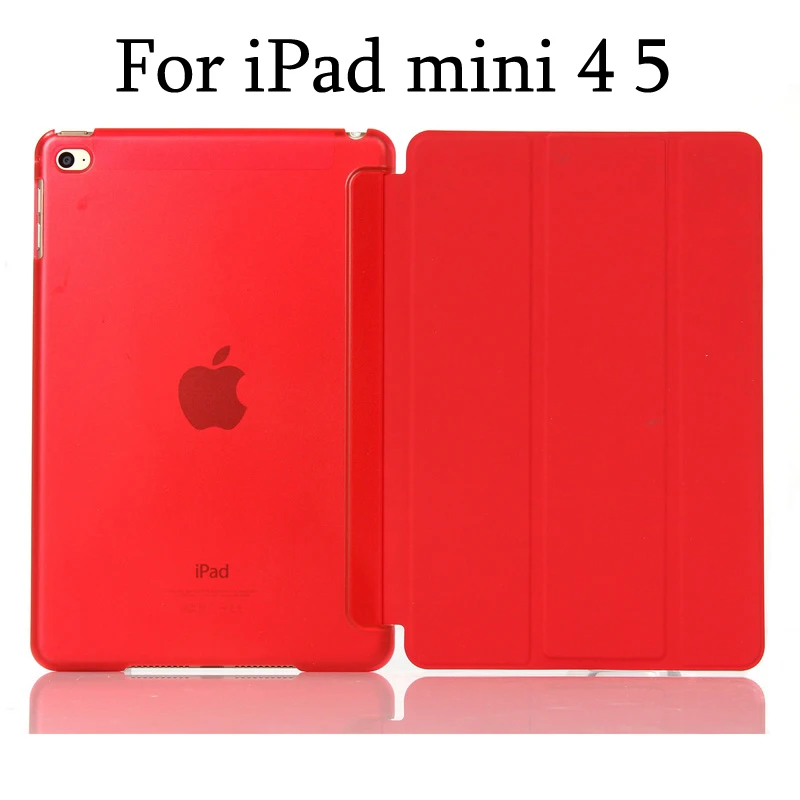 Red for mini 4 5 Тонкий смарт-чехол для iPad mini 5 mini4, iPad mini 1/2/3 три раза стенд из искусственной кожи+ Прозрачная Жесткая задняя крышка из ПК с Авто Режим сна/Пробуждение - Цвет: Red for mini 4 5