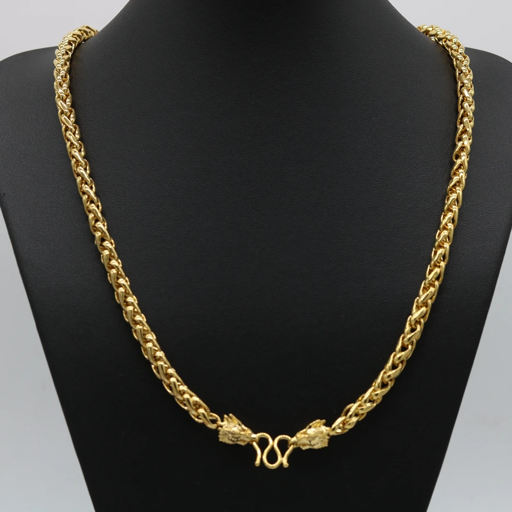 Dragon Design Byzantine Chain Yellow Gold Filled Vintage Style Mens Necklace Solid Jewelry 60cm Long | Украшения и аксессуары