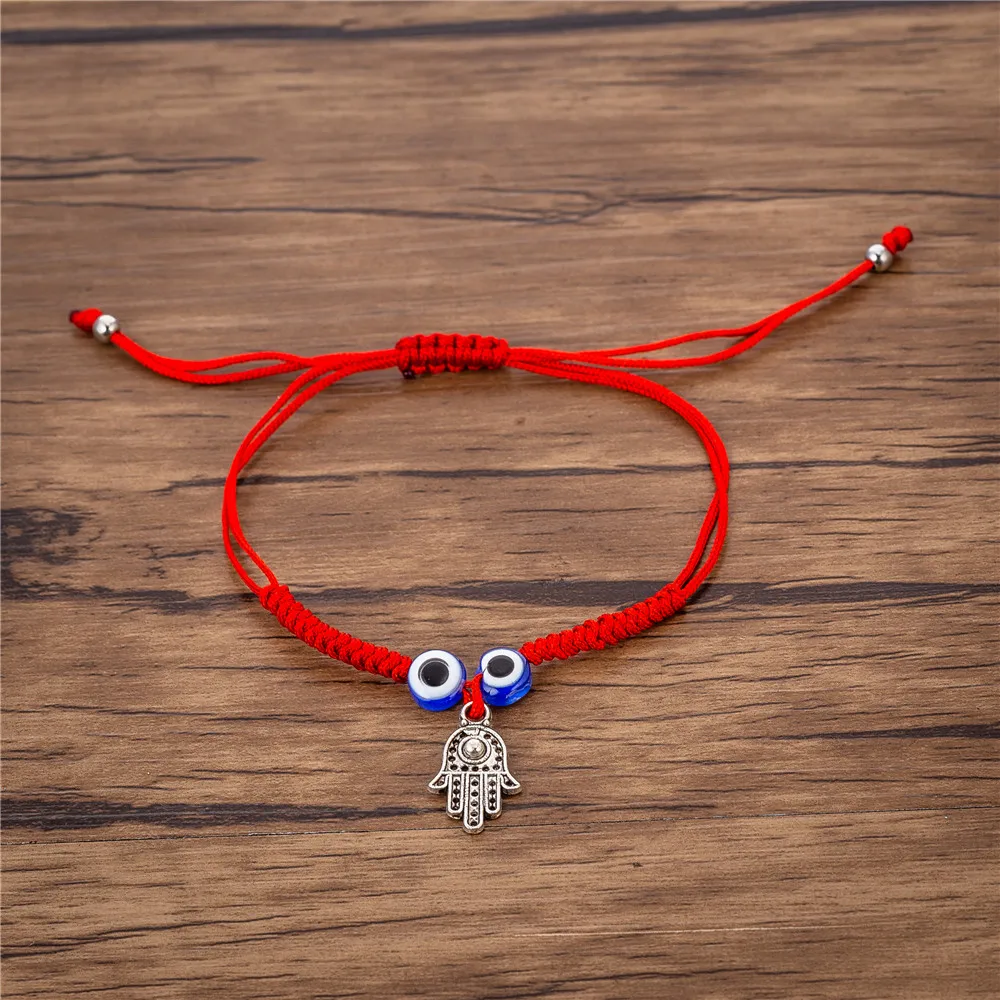 Браслеты подвески с двумя глазами Hamsa для защиты рук регулируемые тканые