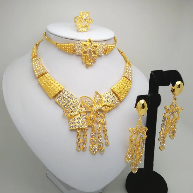 HOT Fashion wedding Dubai Africa Nigeria African Jewelry set Big Wedding Bride Jewelry sets 24 K Jewelry sets Kenya Jewelry Gift