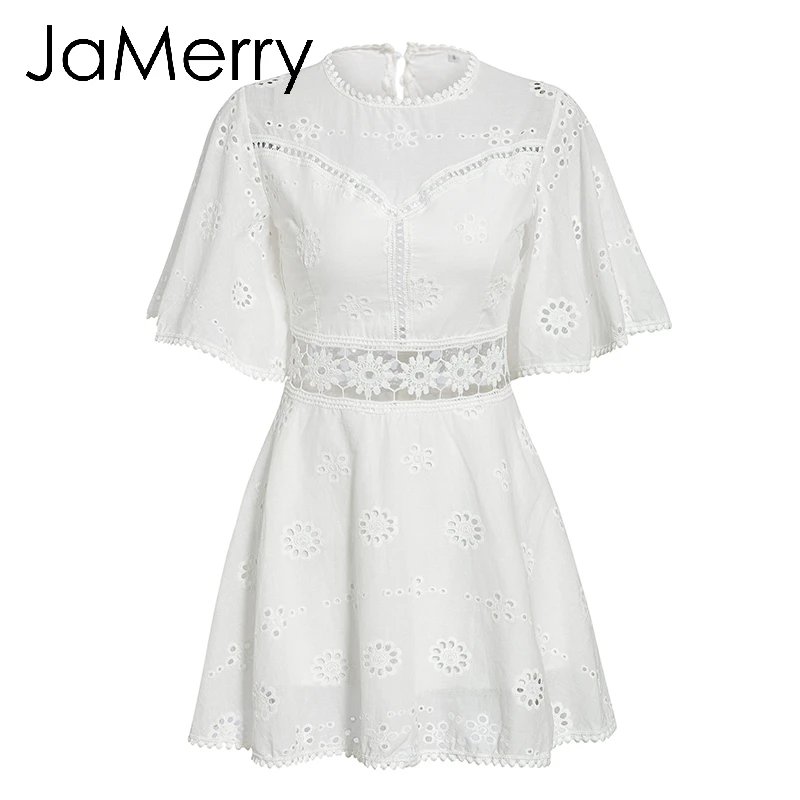 JaMerry, винтажное, белое, с вышивкой, женское летнее платье, с вырезом, бохо, хлопок, лен, платья для отдыха, с открытой спиной, короткие, vestidos
