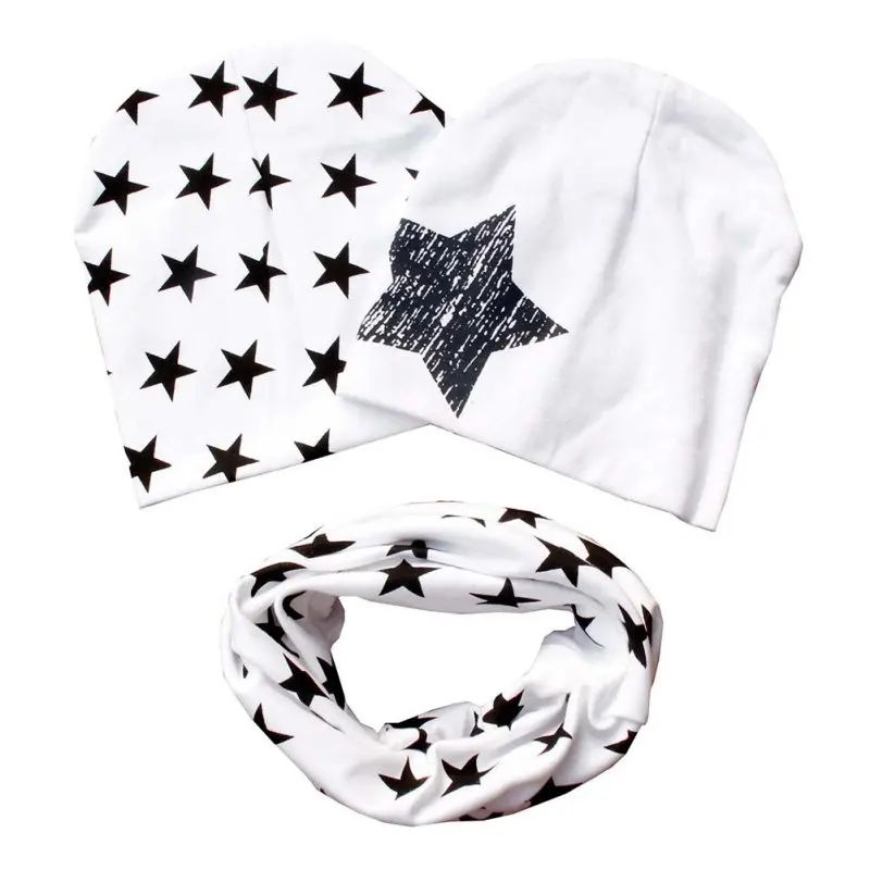 1 Set Cotton Baby Hat Scarf Kids Autumn Winter Children scarf-collar Boys Warm Beanies Star Print Infant Hats New | Детская одежда и