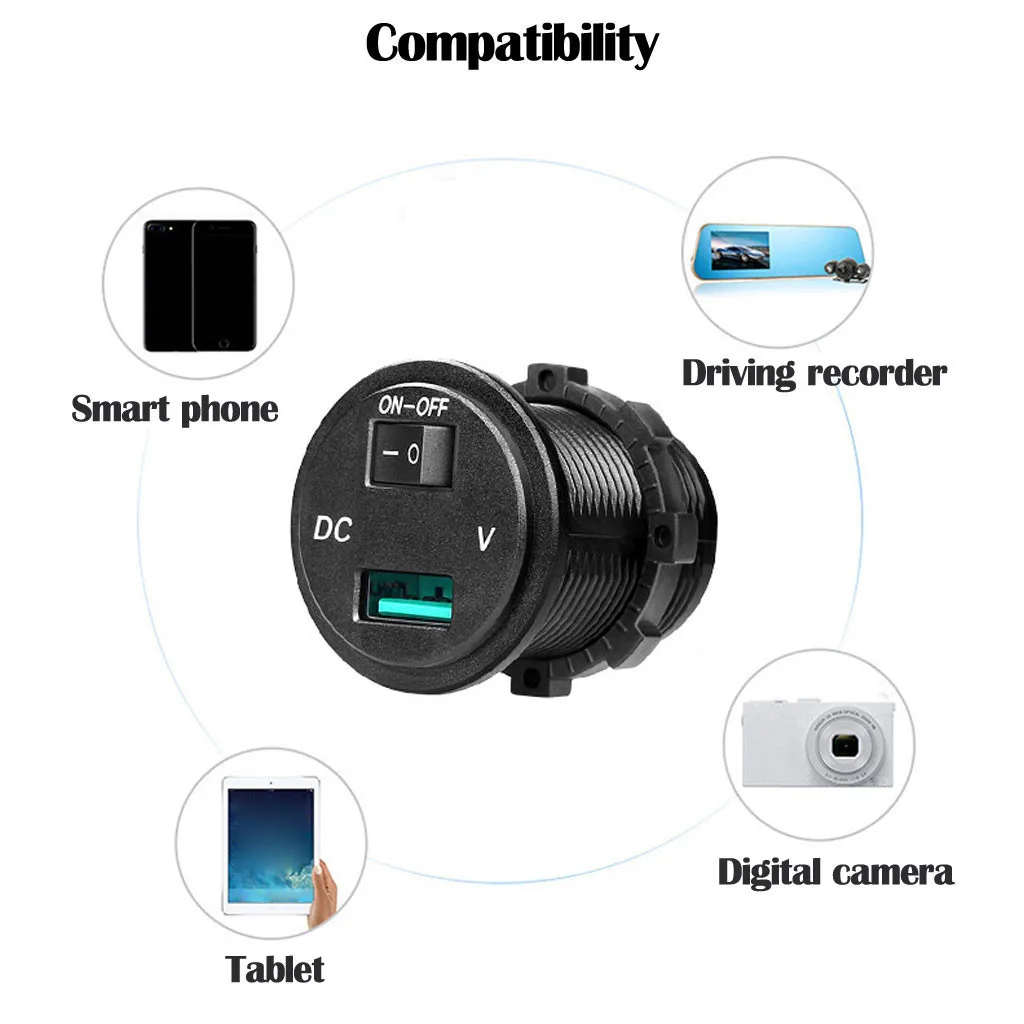 USB быстрое автомобильное зарядное устройство 12 24V адаптер для мотоцикла с