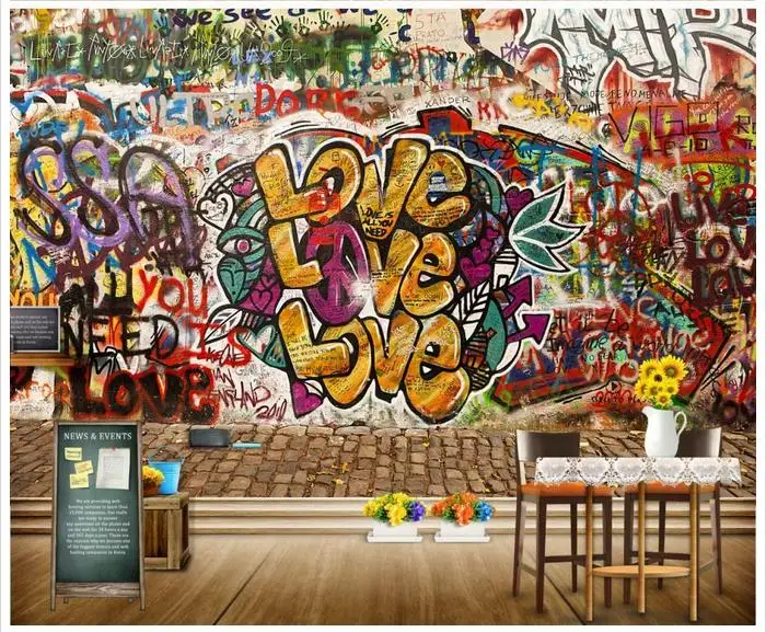 

3d wallpaper Custom 3d murals wallpaper for walls 3 d Retro LOVE street graffiti wall landscape murals TV wall home decoration