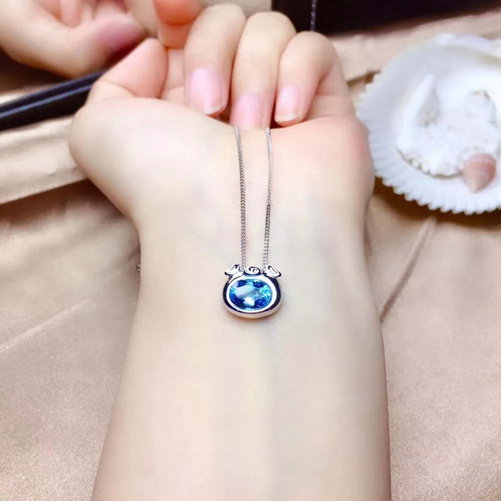 Кулон из серебра 925 пробы с натуральным голубым топазом | Украшения и аксессуары