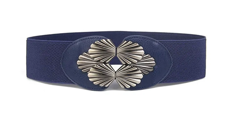 dark blue color Популярный пояс для женщин, высокое качество, женский пояс, черный широкий ремешок, Серебряная Пряжка, эластичная лента, модный пояс для платья - Цвет: dark blue color
