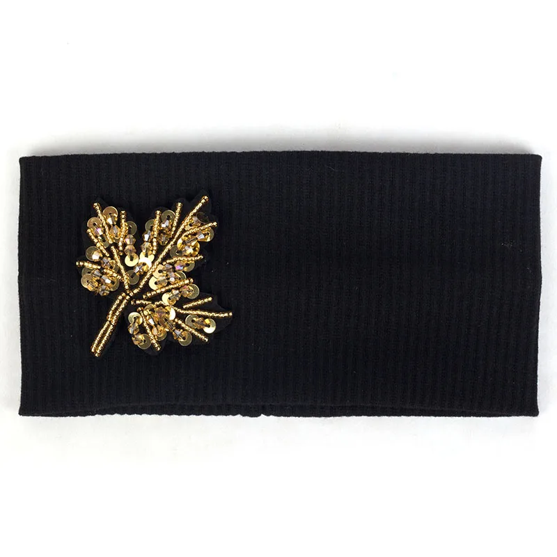 GOld Black Geebro летние модные новые женские бусины с изображением дерева полосатые повязки на голову мягкий хлопок стрейч головной убор-лента для волос аксессуар для женщин - Цвет: GOld Black