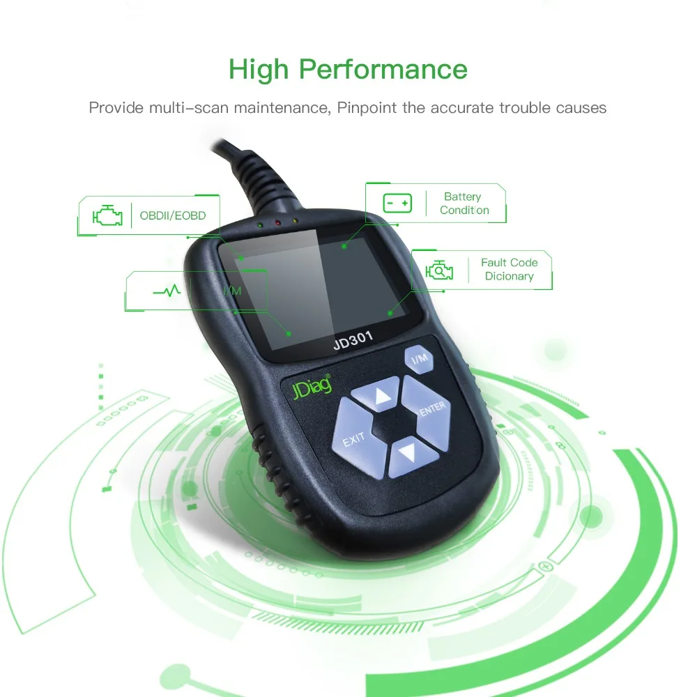 2019 Профессиональный obd2 кабели испытательный кабель JDiag зеленый JD301 OBD2 сканер