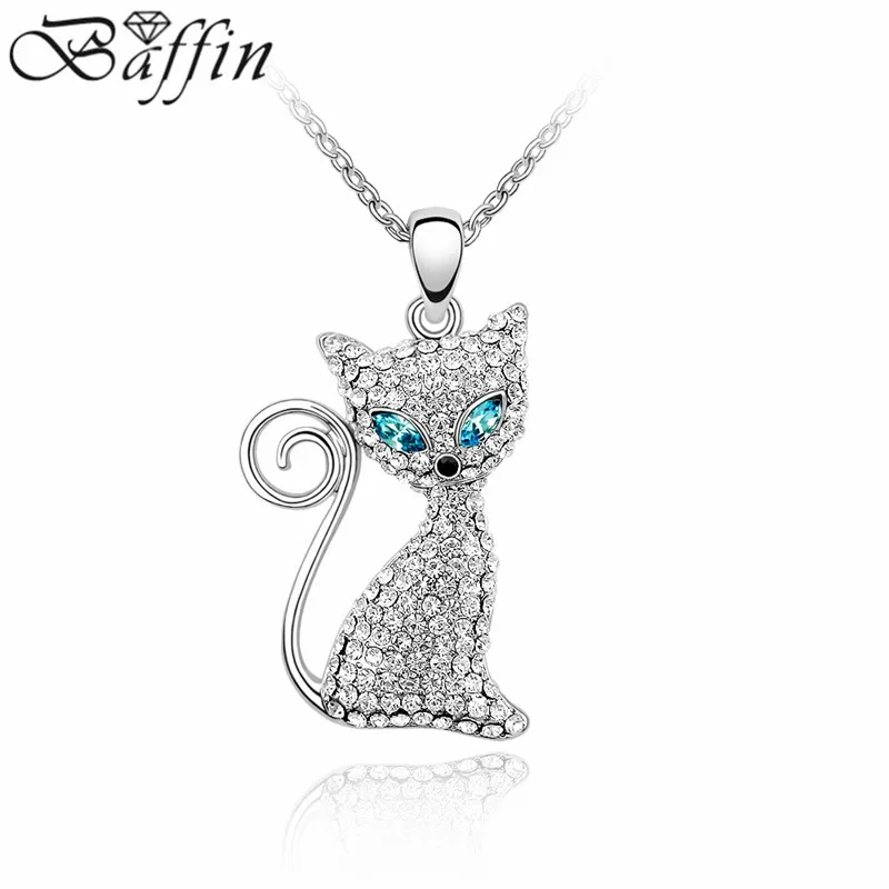 Ожерелье с подвеской в виде кошки из австрийского хрусталя высокого качества