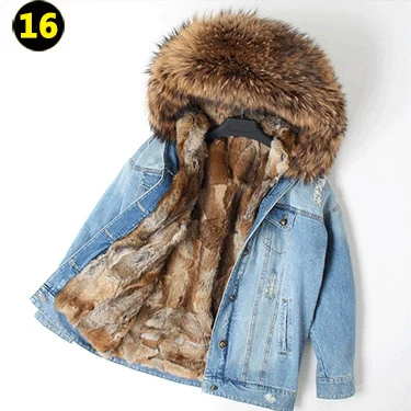 16 OFTBUY, зимняя женская куртка, пальто с натуральным мехом, парка с воротником из натурального енота, подкладка из кролика Рекс, джинсовая куртка, уличная мода - Цвет: 16
