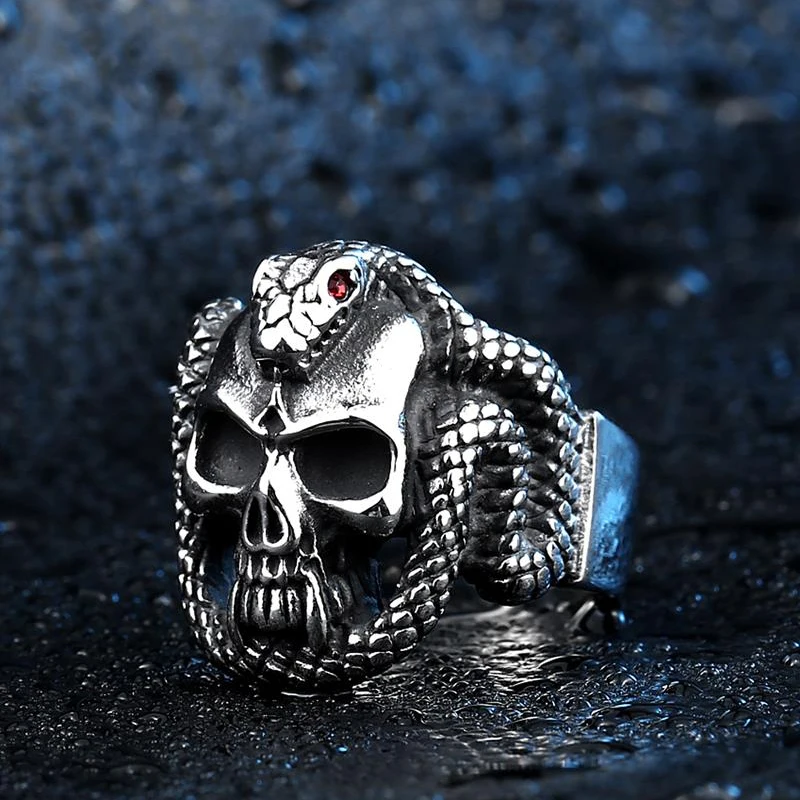 Lostpiece 2018 Новый Мода черный серебристый цвет Цвет Нержавеющая сталь змея Skull Ring