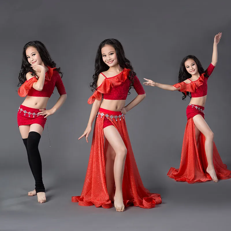 Children child girl Bellydance oriental Belly haie swinging baladi eastern Indian dance dancing costume bra belt skirt dress set |