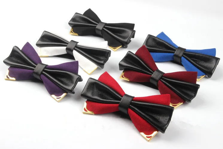 Новый высококачественный однотонный Кожаный Галстук-бабочка деловой костюм