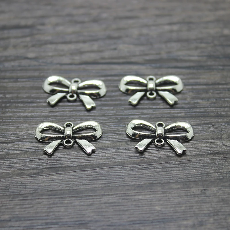 

20pcs/lot Bow connector charms 14 x 21mm antique silver tone