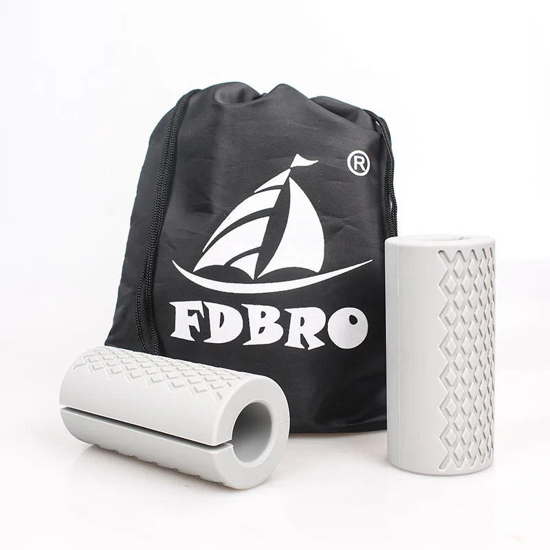 Grey FDBRO 1 пара штанги Грипсы гантели гири рукоятки толстые рукоятки тяги тяжелой атлетики поддержка противоскользящая защита колодки бесплатно - Цвет: Grey