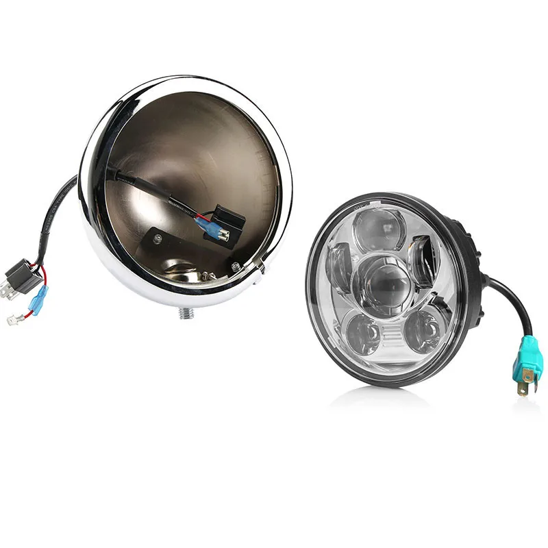 Chrome set 5,75 дюймовый проектор для мотоцикла, светодиодные фары 5 3/4 '', фары с корпусом ковша, обшивка кольца 5,75'', корпус фары для Harley - Цвет: Chrome set