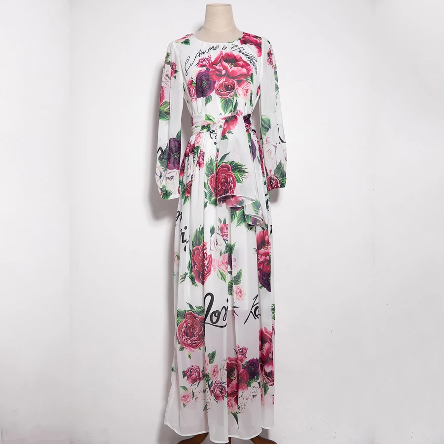 Женские высокие уличные платья SEQINYY новые модные до щиколотки с цветочным