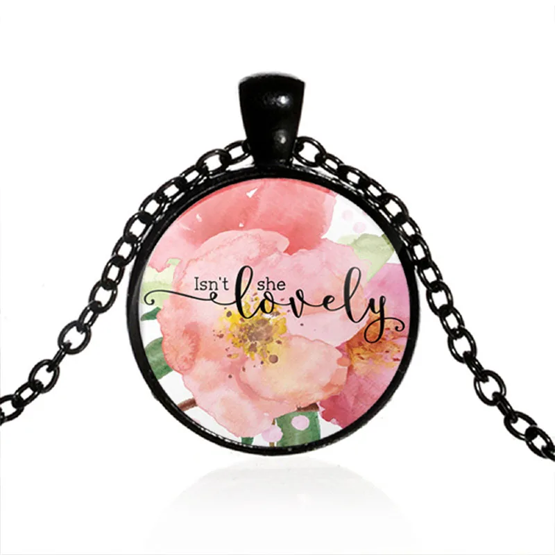 JEPHNE Love Quote Necklace Isn't She Lovely Watercolor Floral Charm Pendant Fashion Jewelry Women Wife Daughter Girls Xmas Gifts |