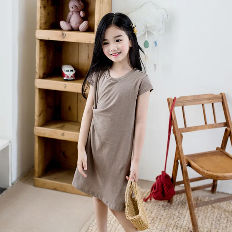 Подростковые футболки с короткими рукавами в Корейском стиле платье для девочек