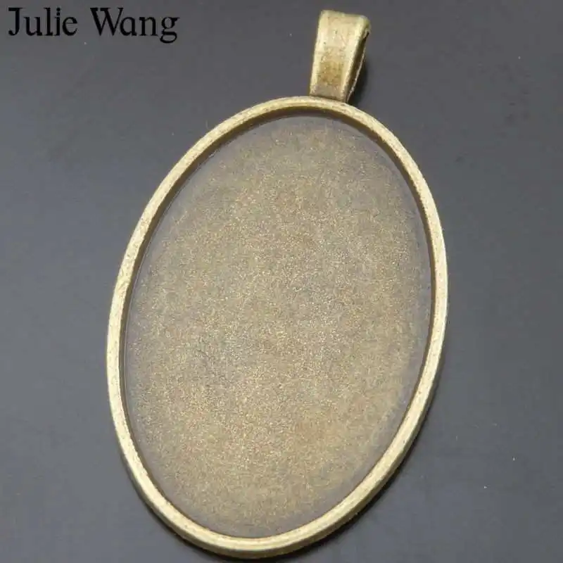 

Julie Wang 10PCS Antique Bronze Oval Cabochon Base Fit 30*20mm Cameo Setting Charm Alloy Pendant Charms Jewelry Making Accessory