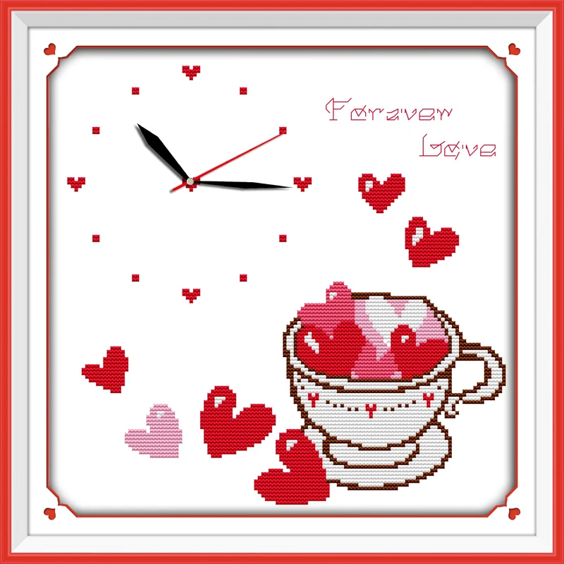 Любовь навсегда сердце мультфильм часы Декор Картина считает Печать на холсте DMC
