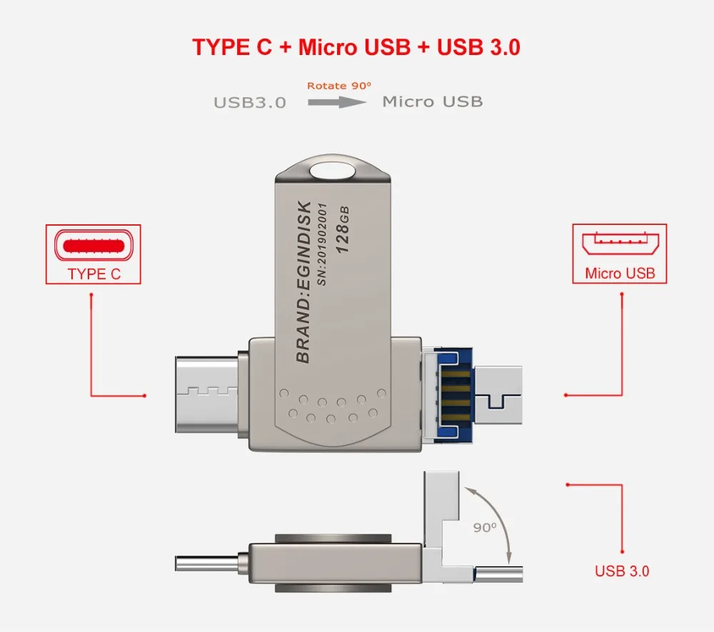 Флеш-накопитель OTG USB для телефона Android, Usb 3,0, флеш-накопитель, 128 ГБ, Тип C, Micro Usb накопитель, 16 ГБ, 32 ГБ, 64 ГБ, флешка для устройства type-C