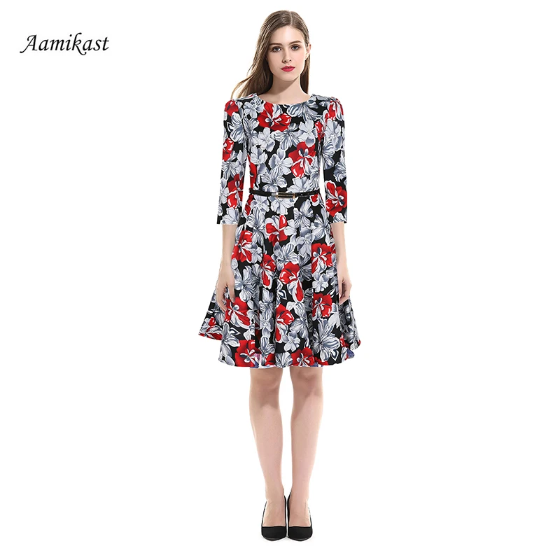 Женское офисное платье с круглым вырезом рукавом три четверти|fashion women dress|women