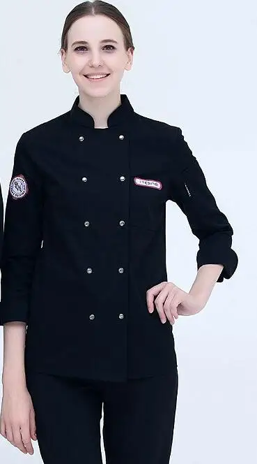 F-Black Поварская кухонная куртка для взрослых, Высококачественная форма шеф-повара, британская одежда, женская одежда для ресторана, шеф-повара, женская одежда, B-6522 - Цвет: F-Black