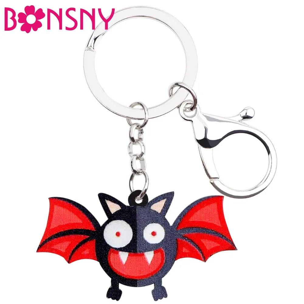 Bonsny акриловые брелки для ключей на Хэллоуин Happy Bat милые кольца в стиле аниме