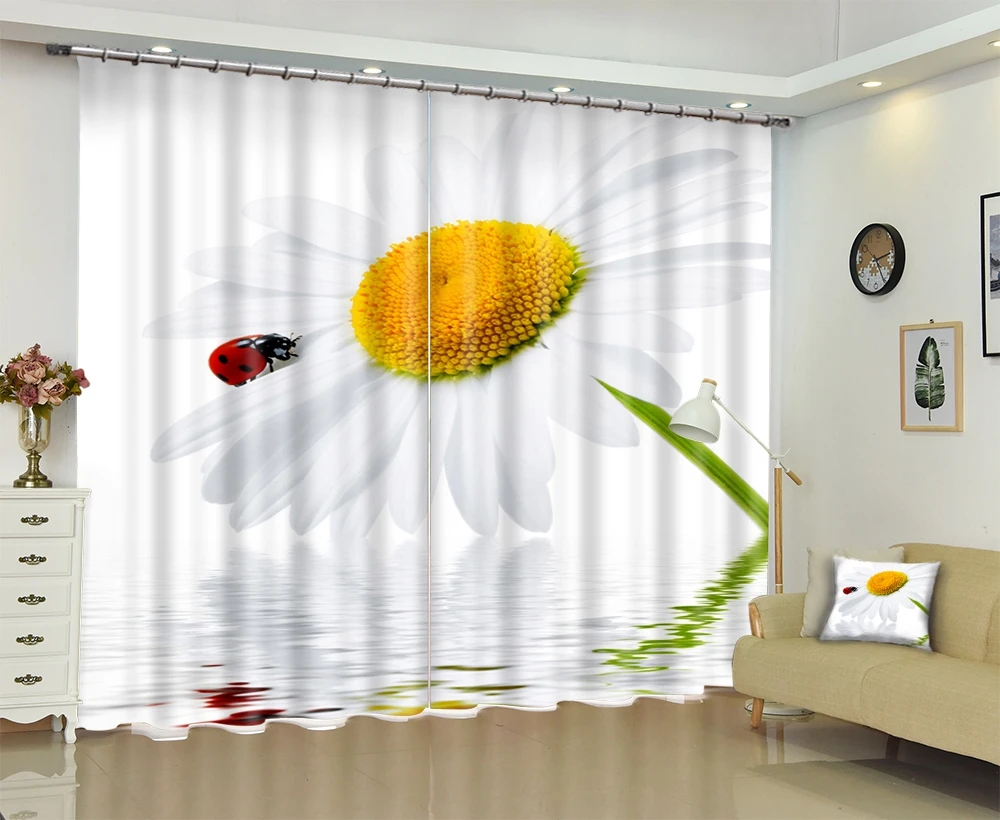 Индивидуальные затемненные ткани белые солнечные цветы 3D занавески на окна для