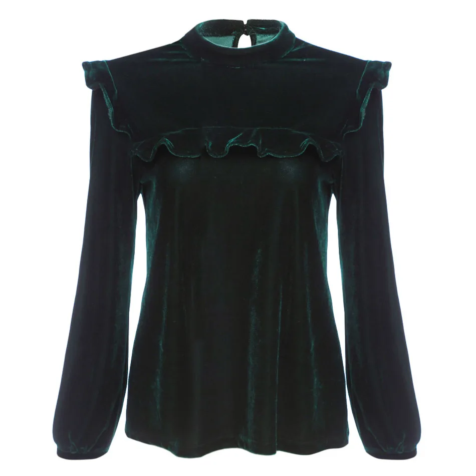 Повседневное оборками бархатная блузка рубашки для мальчиков Весна Зеленый Топы