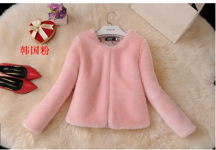 2019 autumn and winter coat Slim round neck imitation rabbit fur female outerwear women coats jackets white | Женская одежда