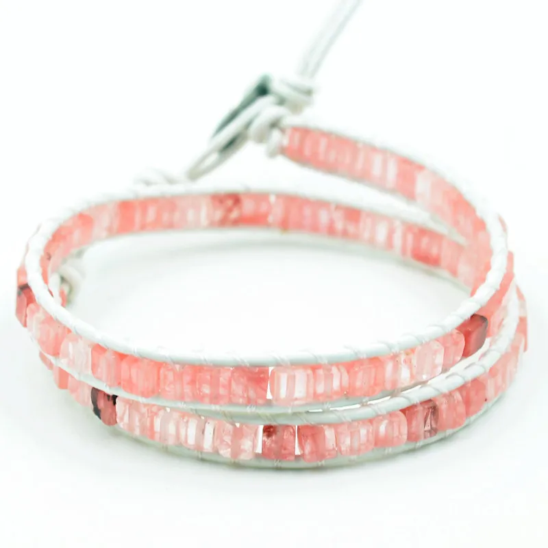 Women Leather Bracelets High End Mix Natural Stones 2 Strands Wrap Vintage Weaving Bead Bracelet Dropshipping | Украшения и