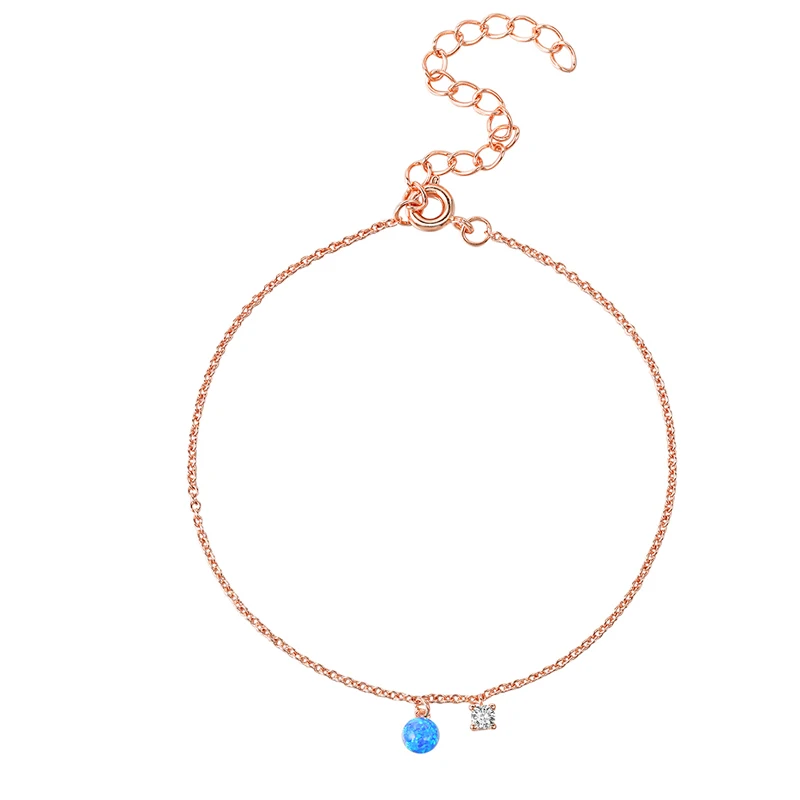 

Garilina Round Blue Opal Anklet with white Cubic Zirconia Rose Gold Plated Charm Anklets for Women Girls Fashion Jewelry