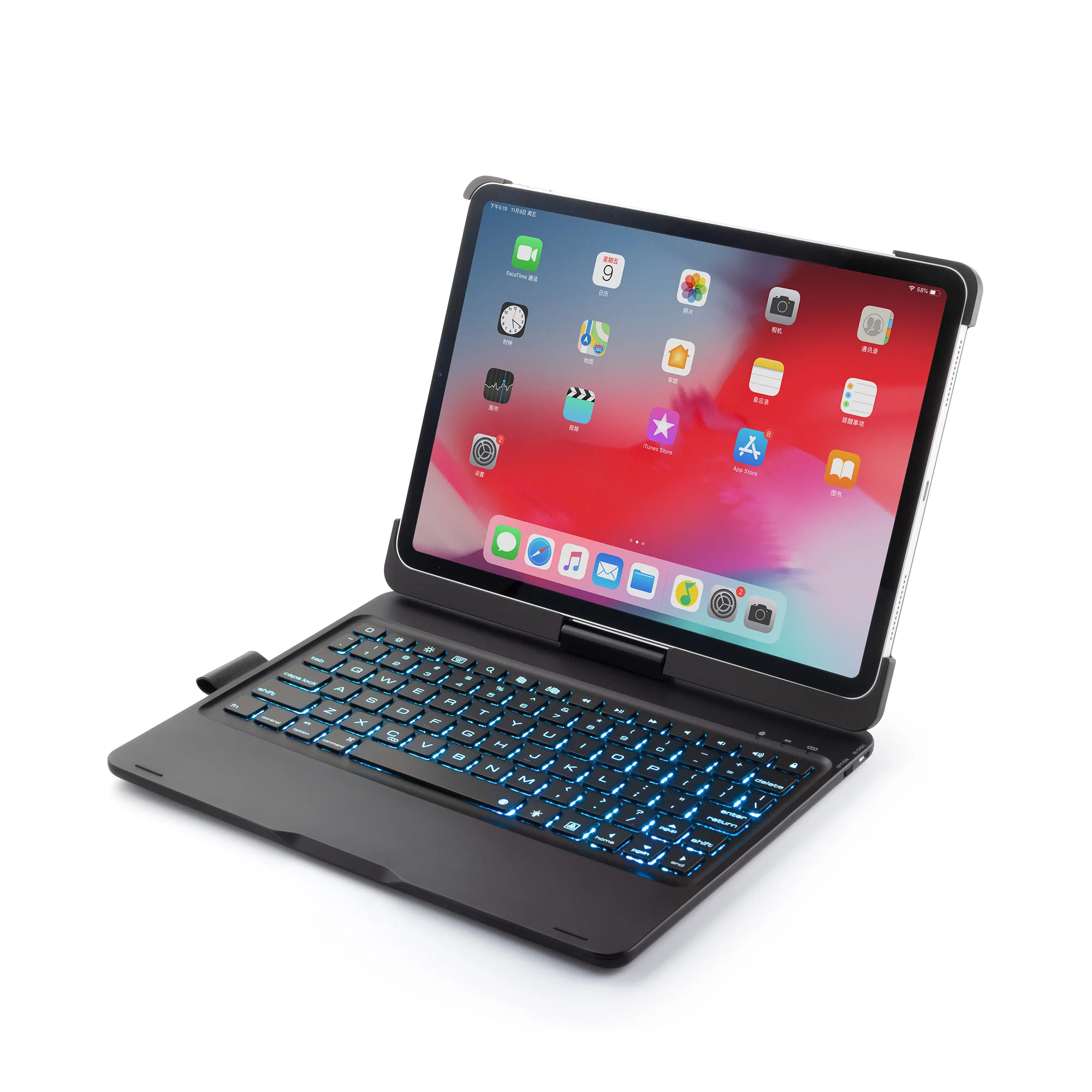 360 градусов вращение Беспроводная Bluetooth клавиатура чехол для iPad Pro 11 дюймов с Красочная светодиодная подсветка
