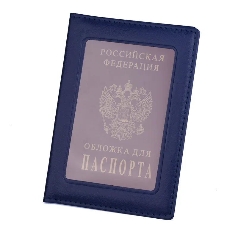 blue Из искусственной кожи тонкая русская заграничного паспорта Обложка чехол с отделением для кредитных держатель для карт Защитная крышка для России Испания США Франция - Цвет: blue