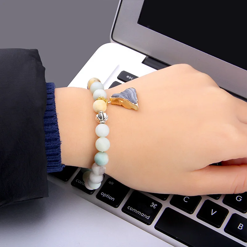Charm Bracelets Natural Stone Amazonite Round Bead Bracelet Solid Crystal Druzy for Women Men Fashion Jewelry|Плетеные браслеты| |