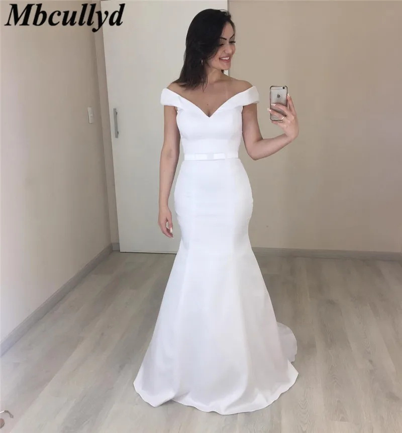 Белое свадебное платье Русалка Mbcullyd 2019 сексуальное с открытыми плечами в пол