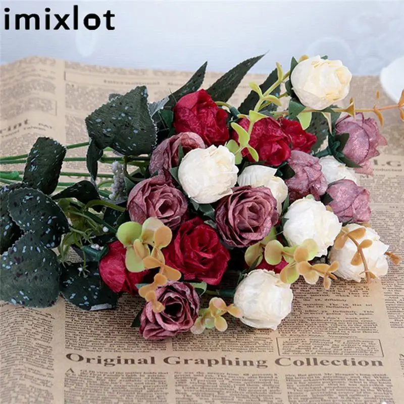 Imixlot 1 букет Новое поступление искусственные розы цветы для спальни гостиной