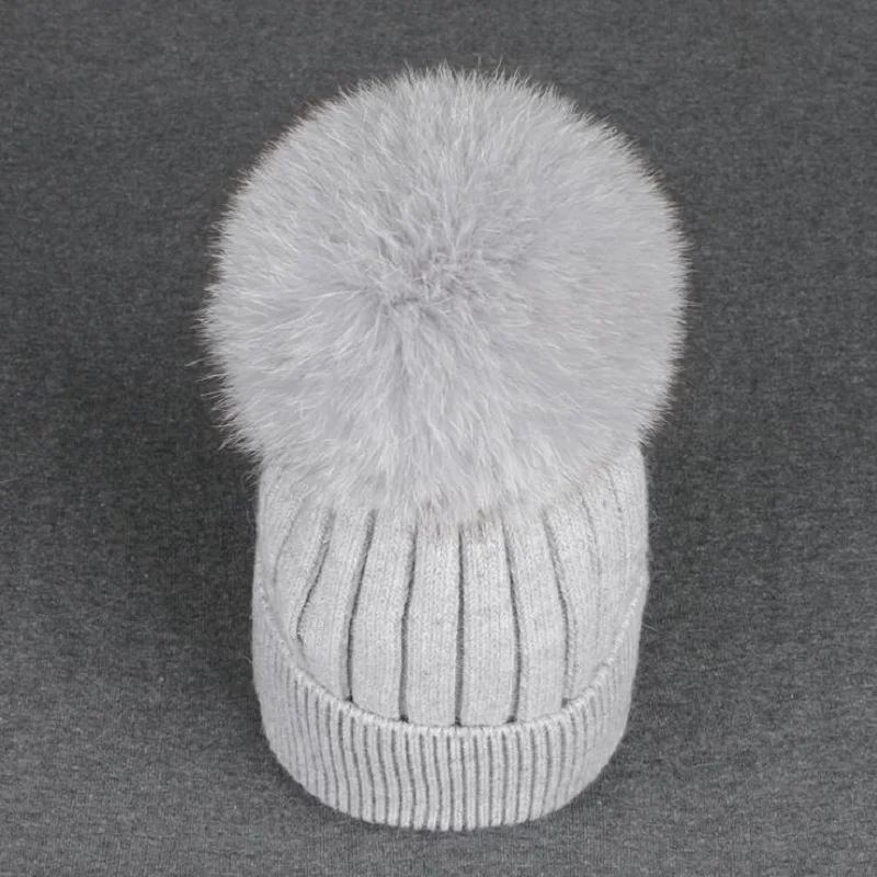 Новинка 100% натуральный помпон Лисий мех шапки женские зимние с лисьим понпоном