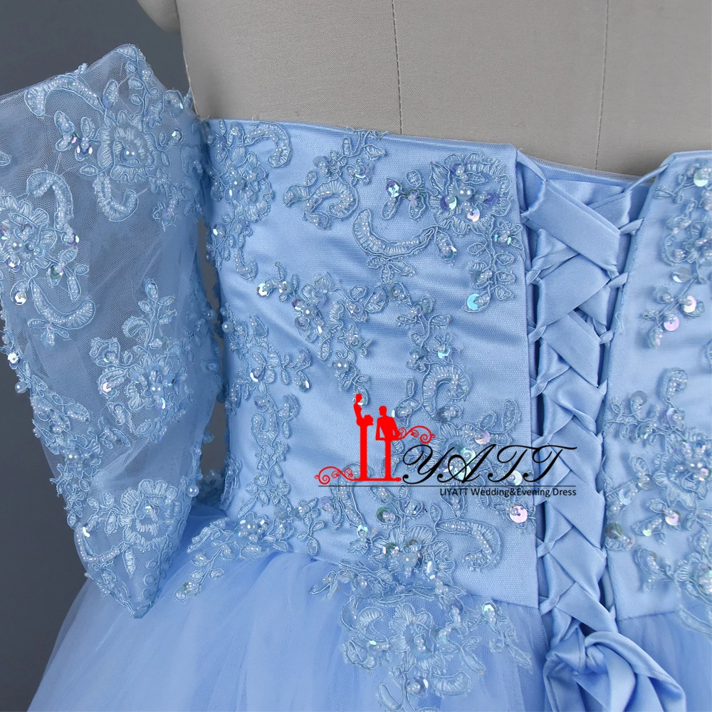 2017 новое поступление небесно-Голубое Бальное Платье со средними рукавами пышное