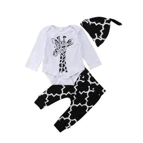 

Newborn Toddler Baby Boys clothes Geometry Trousers Hat animal print long sleeve round neck Bodysuit 3pc cotton kids Outfits