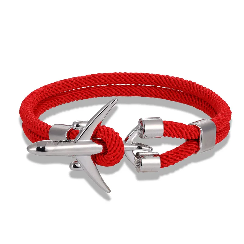 Silver Red Горячая самолет мужские якорь мужской браслет красочные веревки самолет пара Женские Браслеты lucky Love аэропорт подарок ювелирные изделия - Окраска металла: Silver Red